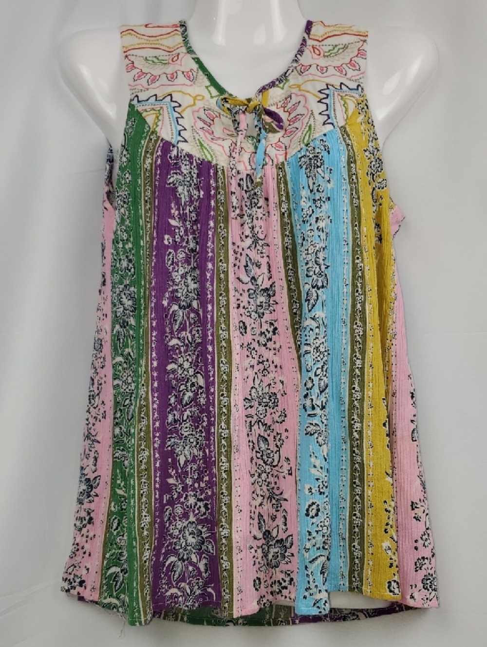 Sleeveless Multicolor Striped Floral Tunic Top